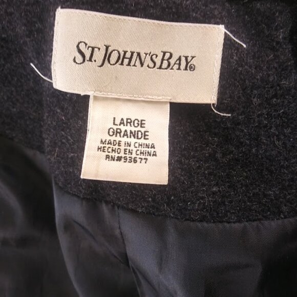 St. John's Bay women's size L black cashmere blend pea coat - Picture 8 of 16